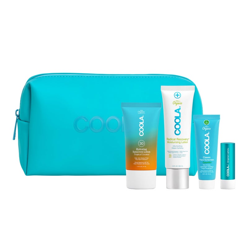 COOLA Organic Sunscreen and Lip Balm SPF 30 Sun Essentials Kit, Dermatologist Tested and TSA Approved, Vegan and Gluten Free, 4 Items Total - Image 1