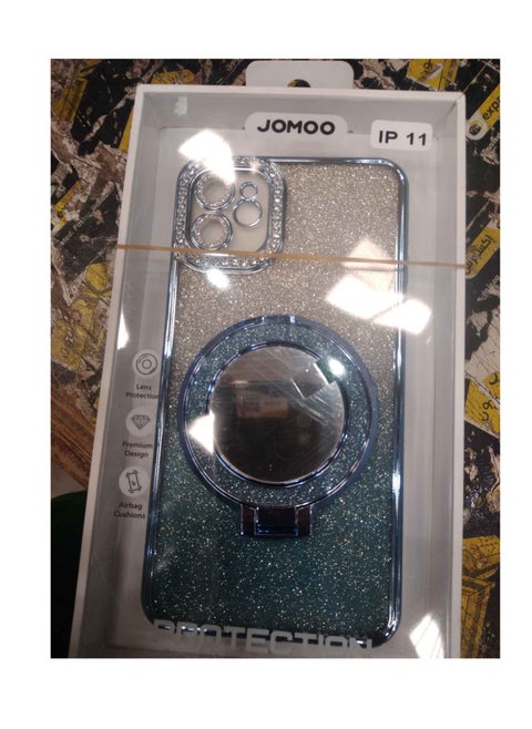 iPhone 11 Gradient Glitter Diamond Plated Holder Magsafe Phone Case(blue)
