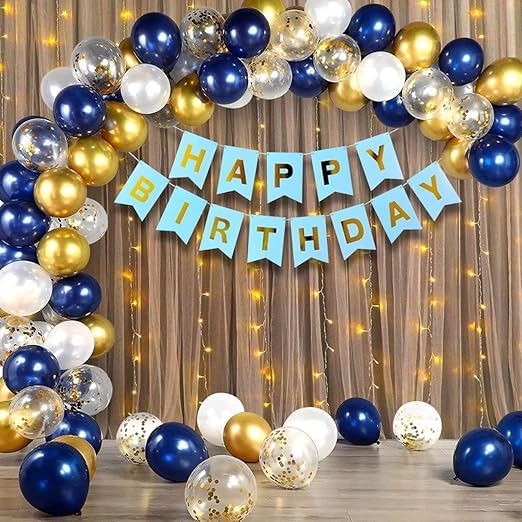 BRIJBAZAAR Birthday Decorations for Boys - 41 Pcs Blue Birthday Decoration Items for Boys | Happy Birthday Decorations for Husband | Blue Balloons for Birthday Decorations - Image 1