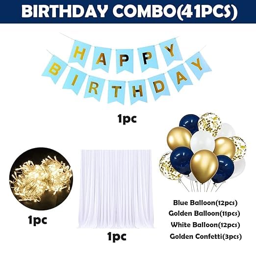 BRIJBAZAAR Birthday Decorations for Boys - 41 Pcs Blue Birthday Decoration Items for Boys | Happy Birthday Decorations for Husband | Blue Balloons for Birthday Decorations - Image 2