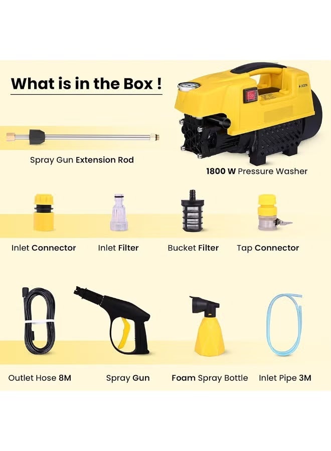 بلو فاير غسالة سيارات عالية الضغط بقوة 1800 واط | ضغط 120 بار | معدل تدفق 6.5 لتر/دقيقة | ماكينة تنظيف كهربائية قوية محمولة بسلك | مزودة بخرطوم 5 متر، مسدس رش قابل للتعديل وفلتر ماء | تصميم مدمج ومتين لغسيل السيارات والدراجات والمنازل والساحات الخارجية | غسالة ضغط احترافية لإزالة الأوساخ والبقع ومنح لمعان مثالي | موفرة للطاقة ومنخفضة الضجيج بمحرك طويل العمر | مثالية لغسيل السيارات، الحدائق، الجدران الخارجية والأثاث الخارجي | غسالة ضغط 1800 واط للأداء القوي والتنظيف العميق - Image 3