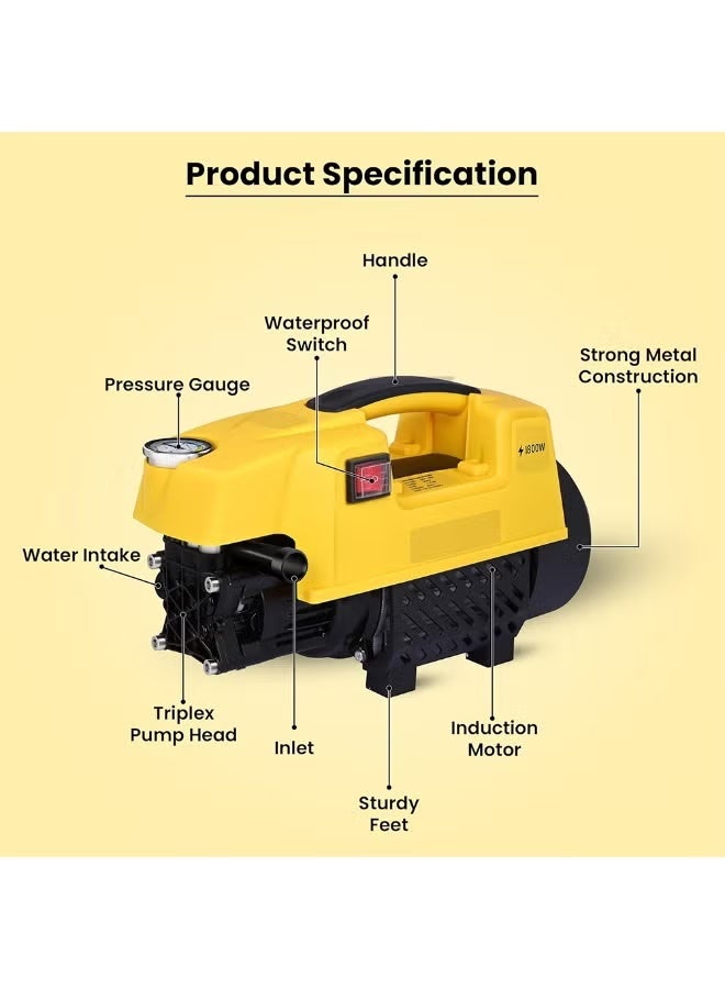 بلو فاير غسالة سيارات عالية الضغط بقوة 1800 واط | ضغط 120 بار | معدل تدفق 6.5 لتر/دقيقة | ماكينة تنظيف كهربائية قوية محمولة بسلك | مزودة بخرطوم 5 متر، مسدس رش قابل للتعديل وفلتر ماء | تصميم مدمج ومتين لغسيل السيارات والدراجات والمنازل والساحات الخارجية | غسالة ضغط احترافية لإزالة الأوساخ والبقع ومنح لمعان مثالي | موفرة للطاقة ومنخفضة الضجيج بمحرك طويل العمر | مثالية لغسيل السيارات، الحدائق، الجدران الخارجية والأثاث الخارجي | غسالة ضغط 1800 واط للأداء القوي والتنظيف العميق - Image 5