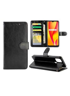 HuHa Case Cover For Realme V3 Crazy Horse Texture Leather Horizontal Flip Protective Case with Holder & Card Slots & Wallet & Photo Frame Black 
