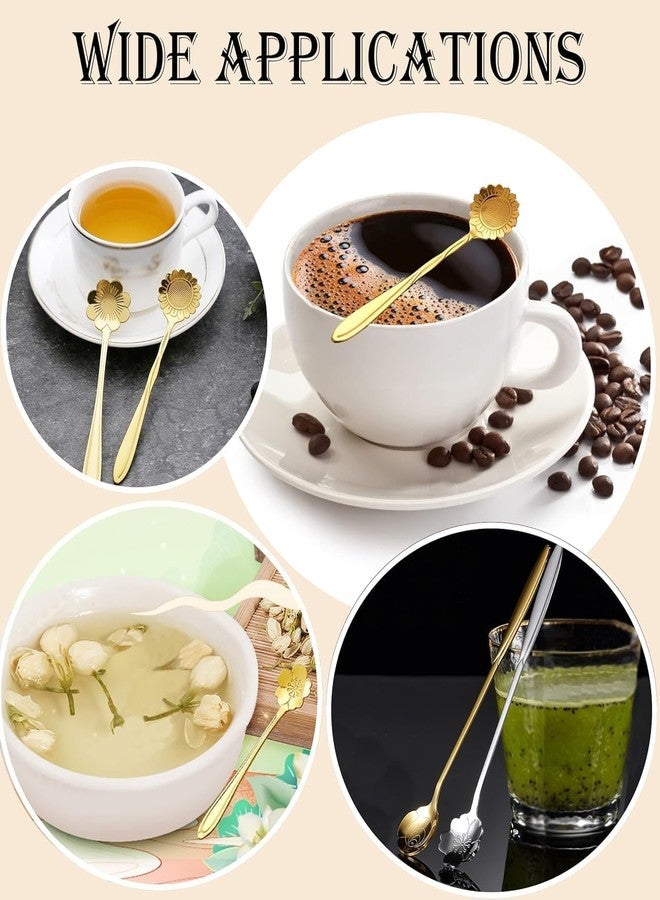 PRAMANTA Golden Desert Spoon Set for Stirring Drink Mixing Milkshake Jam Kitchen Stainless Steel Flower & Hart Safe Cutlery Reusable Spoons (1set of 4pcs) - Image 3