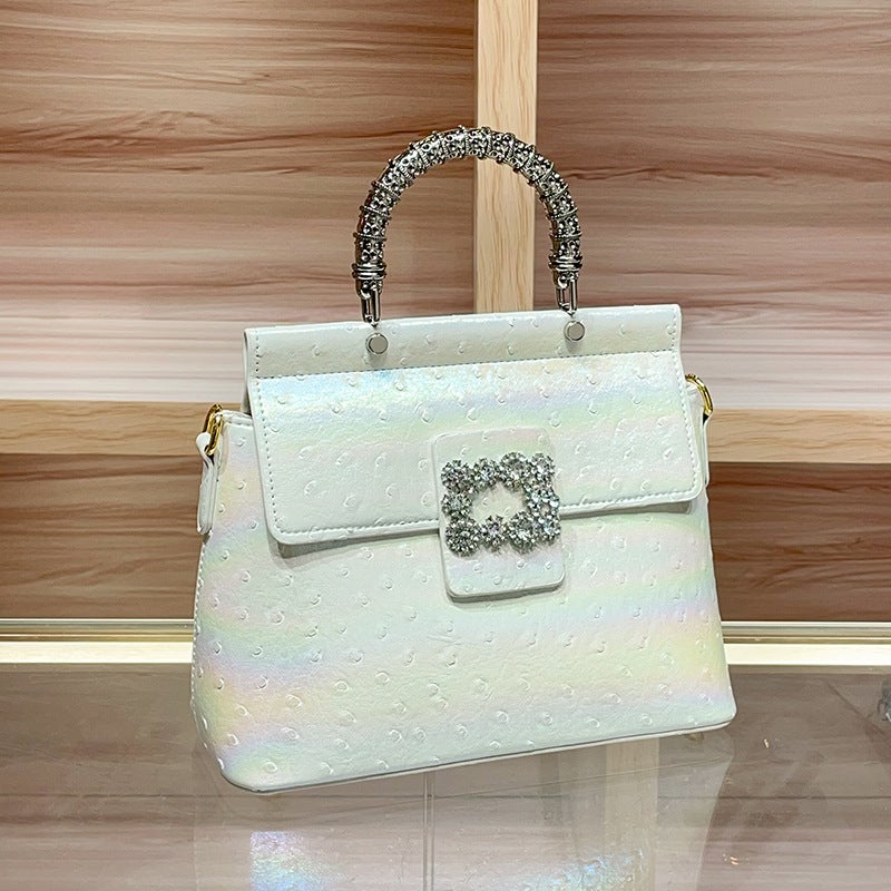 High-Grade Diamond Ostrich Tote Bag Women'S Leather Bags Fashion Messenger Bag - Image 3