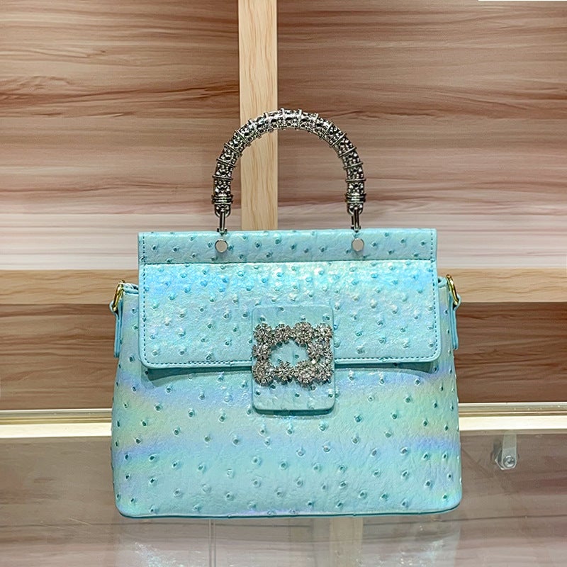 High-Grade Diamond Ostrich Tote Bag Women'S Leather Bags Fashion Messenger Bag - Image 2