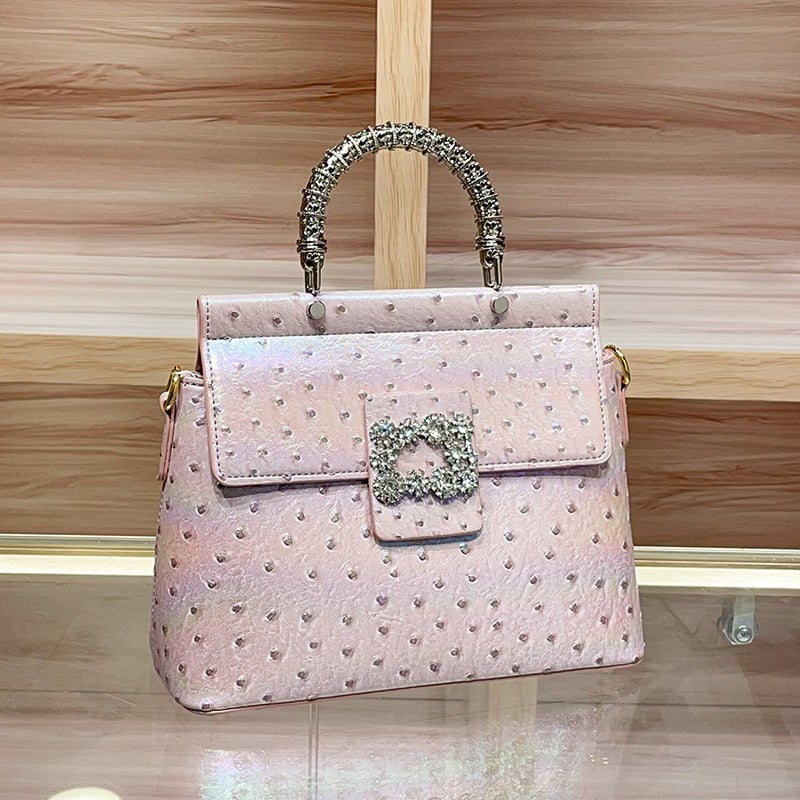 High-Grade Diamond Ostrich Tote Bag Women'S Leather Bags Fashion Messenger Bag - Image 5