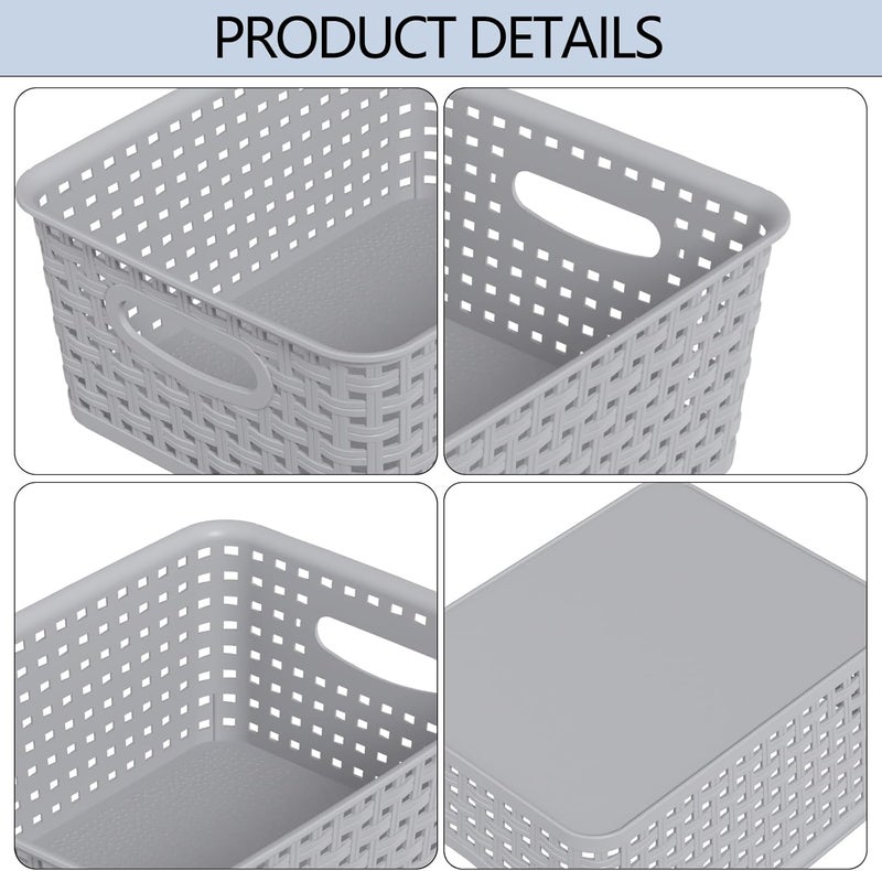 Udotry Grey Plastic Rattan Storage Basket, Small Plastic Weave Basket - Image 4