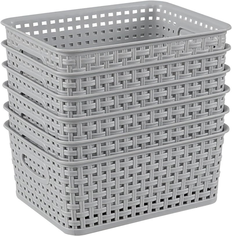 Udotry Grey Plastic Rattan Storage Basket, Small Plastic Weave Basket - Image 2