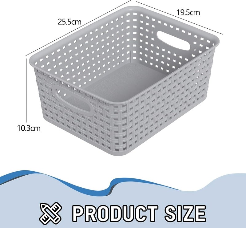 Udotry Grey Plastic Rattan Storage Basket, Small Plastic Weave Basket - Image 3
