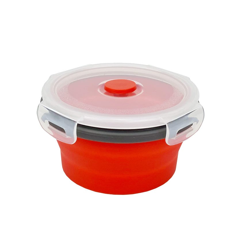 CCyanzi 3piece Round Collapsible Bowl with Lids  Silicone Food Storage Containers  Microwave & Freezer Safe  Space Saving for Kitchen Cabinet and Camping Backpack (Red Gray) - Image 4