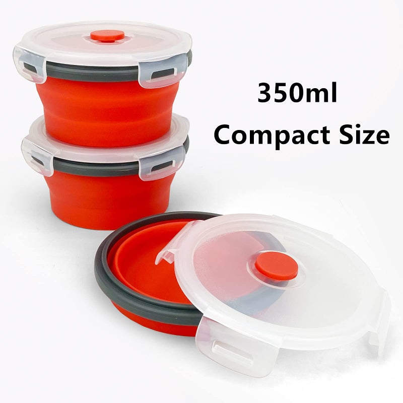 CCyanzi 3piece Round Collapsible Bowl with Lids  Silicone Food Storage Containers  Microwave & Freezer Safe  Space Saving for Kitchen Cabinet and Camping Backpack (Red Gray) - Image 2