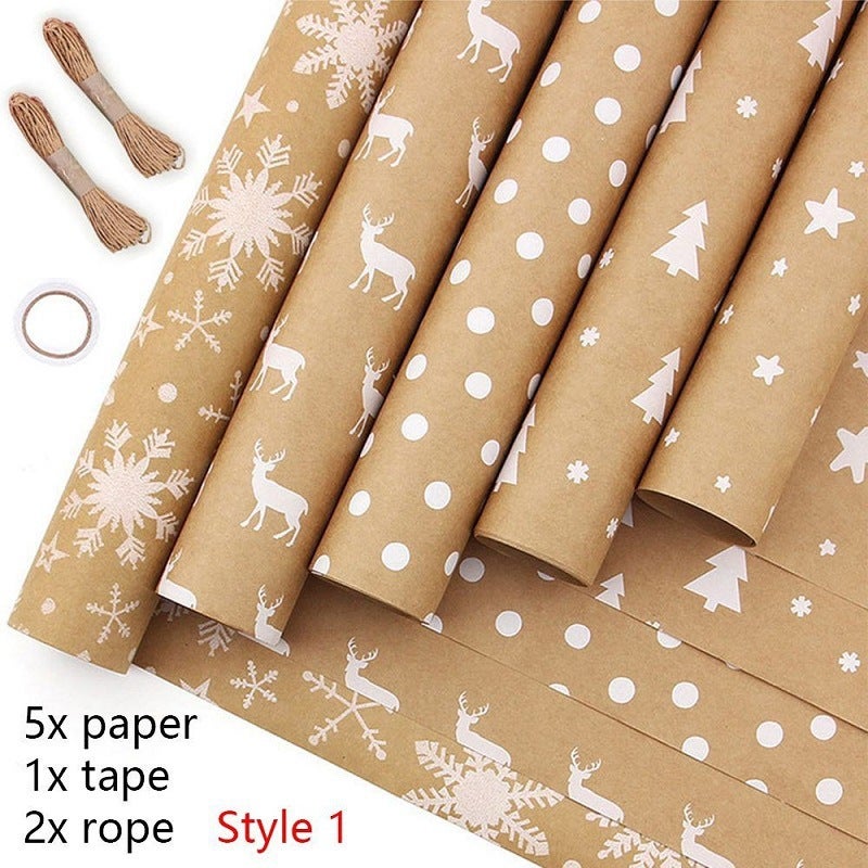 'S Test Roll White Pattern Kraft Paper Wrapping Paper Christmas Gift Paper Large Size Gift Roll Paper - Image 1