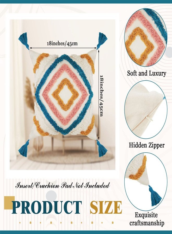 Moukeren أغطية وسائد موكيرين 2 قطعة بتصميم بوهيمي 18 × 18 بوصة مع غطاء وسادة منسوج ومزخرف بتفاصيل ماسية للسرير والأريكة وغرفة المعيشة وغرفة النوم، بدون حشوة وسادة (طازج) - Image 2