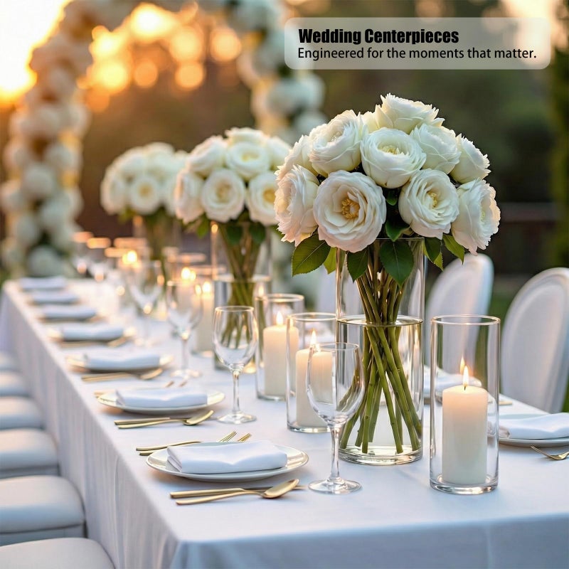 Sandraheer 48-Pack Clear Glass Cylinder Vases, 4 Sizes (4/6/8/10 Inch) - Hurricane Floating Candle Holders & Flower Vases for Wedding, Table Centerpiece, Home DÃ©cor - Image 3
