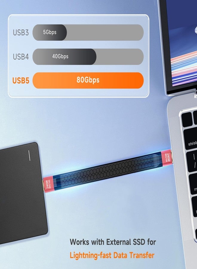 GMCELL Short Thunderbolt 5 USB-C Cable: 5-inch USBC 80Gbps Data Transfer - 240W PD Fast Charging (Black) - Image 3