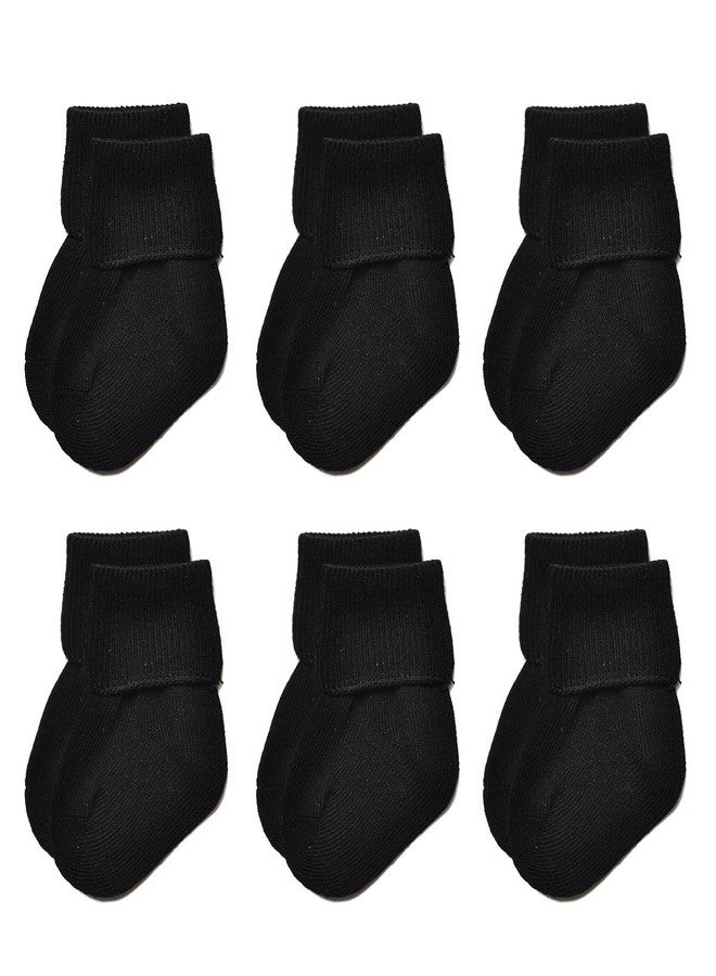 EPEIUS Unisex Baby Socks - Seamless Turn Cuff Socks, Cotton Rich Baby Boy Booties, Black 6 Pair Pack, 3-12 Months - Image 1