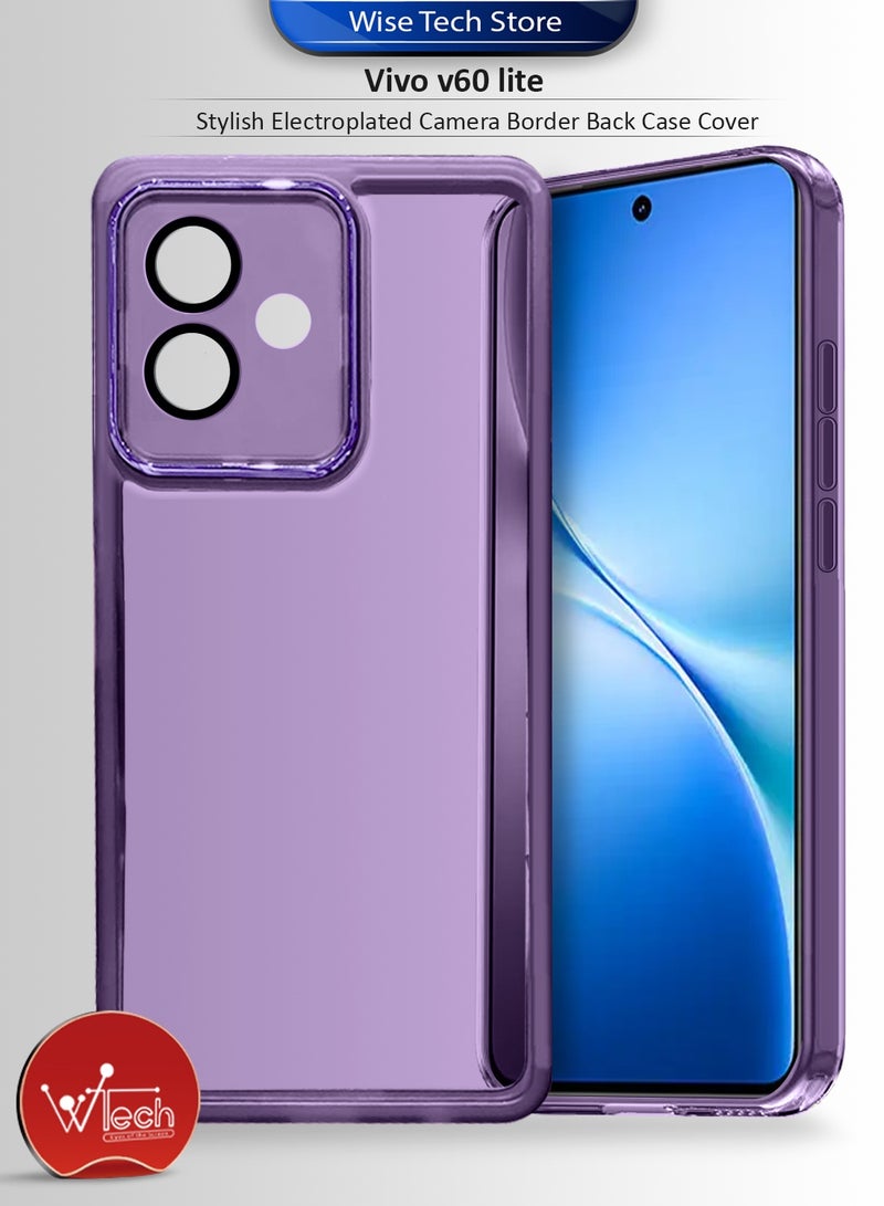 دبليو تيك غطاء خلفي لهاتف vivo V60 Lite 5G 2025 من السيليكون شفاف ناعم لحماية عدسة الكاميرا، رفيع جدًا وأنيق مع إطار معدني مطلي للكاميرا - لون بنفسجي باذنجاني - Image 1