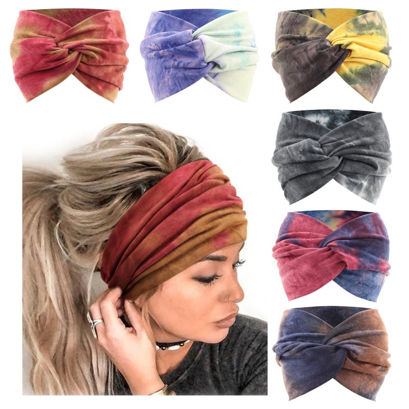DRESHOW 6 Pack Extra Wide Headbands for Women Large Turban Headband Boho Head Wrap Elastic Hairbands Hair Twisted Knot Hair Accessories - Image 1
