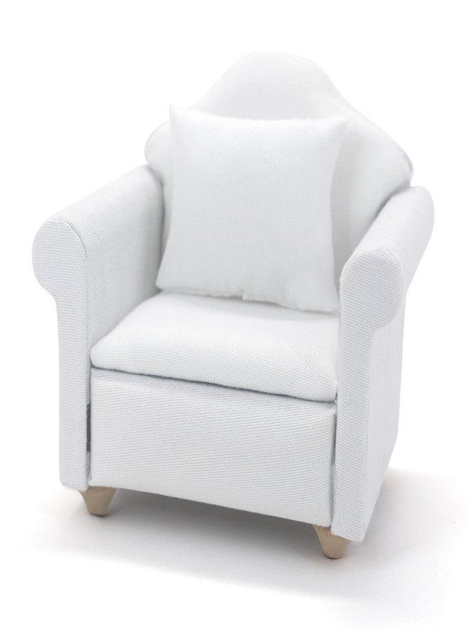 CHAMBERY 1:12 Scale Miniature Chair with Pillow Dollhouse Living Room Furniture, White - Image 1
