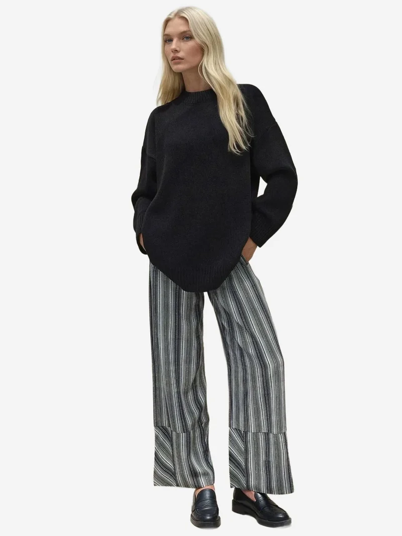 HICCUP Thick Knit Crew Neck Long Sweater