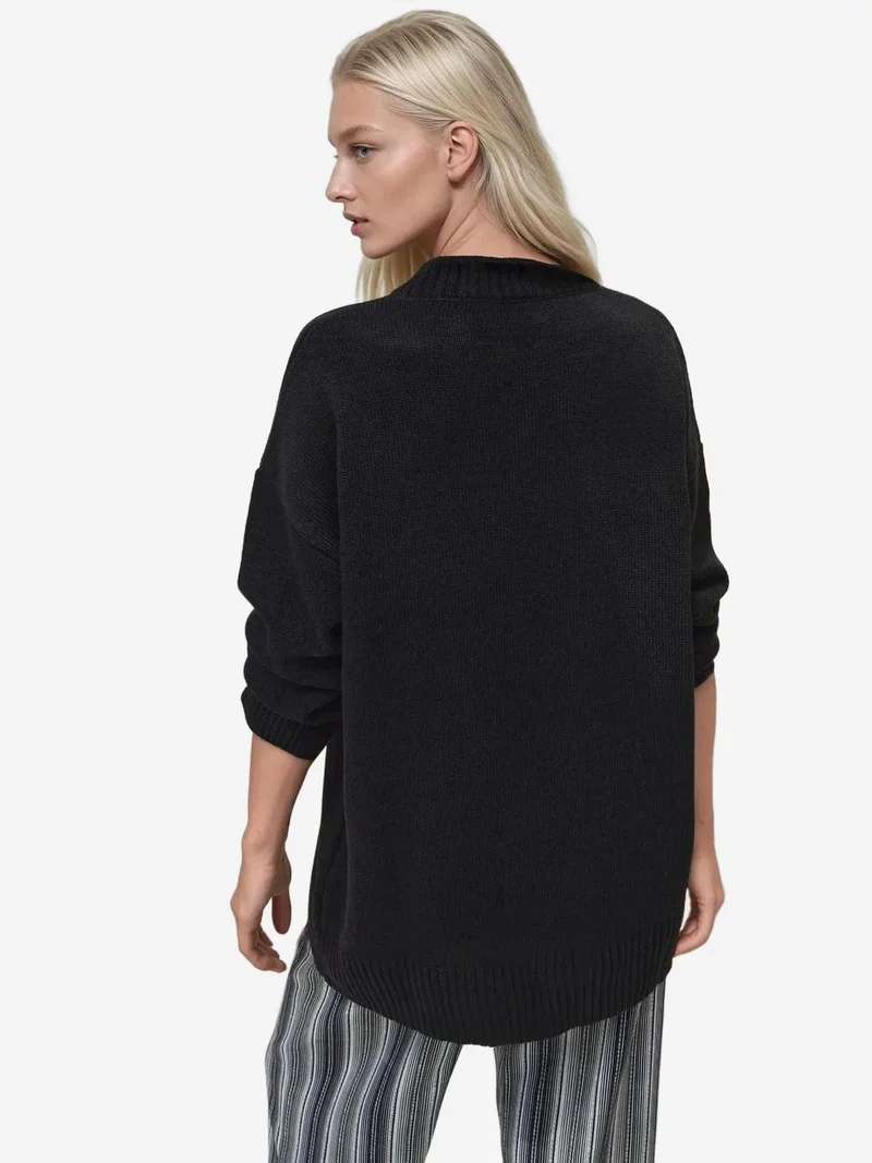 Hiccup Black Thick Knit Crew Neck Long Sweater for Women | Best Price UAE