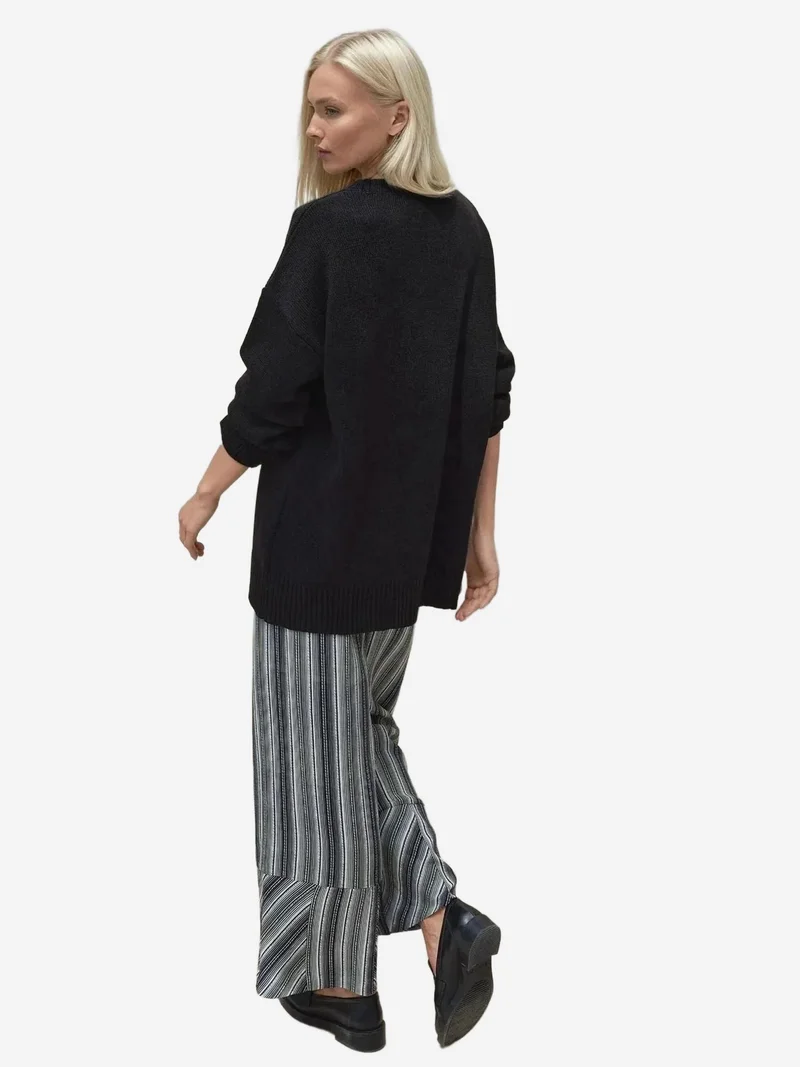 Hiccup Black Thick Knit Crew Neck Long Sweater for Women | Best Price UAE