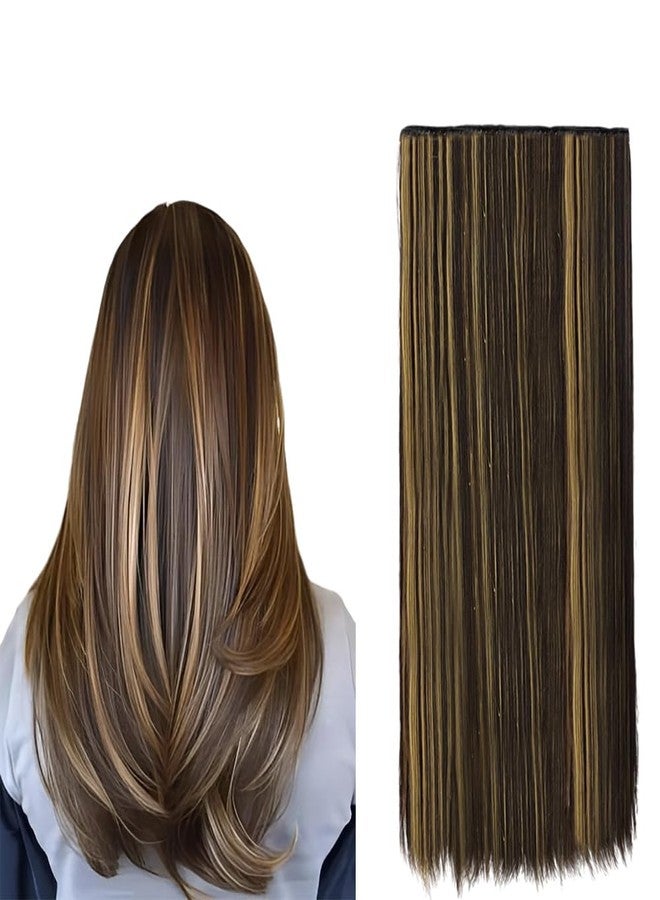 VIVIAN Synthetic Hair Highlight Halo Extensions 5 Clips Based 24 inch Straight for Women and Girls Golden Highlight Multicolor Pack Of 1pcs - Image 2