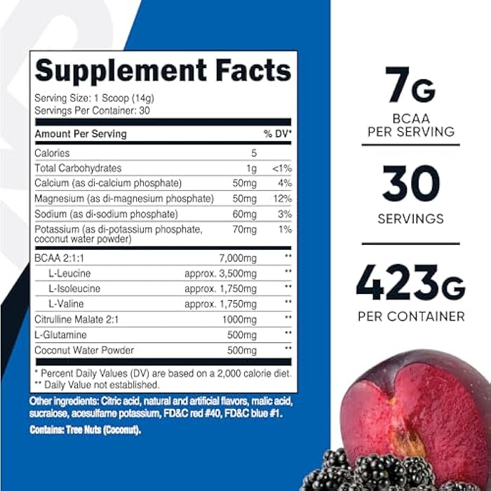 Nutricost BCAA Active with Glutamie, Citrullie, and Coconut Hydration Powder (BlackBerry Plum) 30 Servings - Branched Chain Amino Acids with Hydration Complex - Gluten-Free, Non-GMO - Image 2