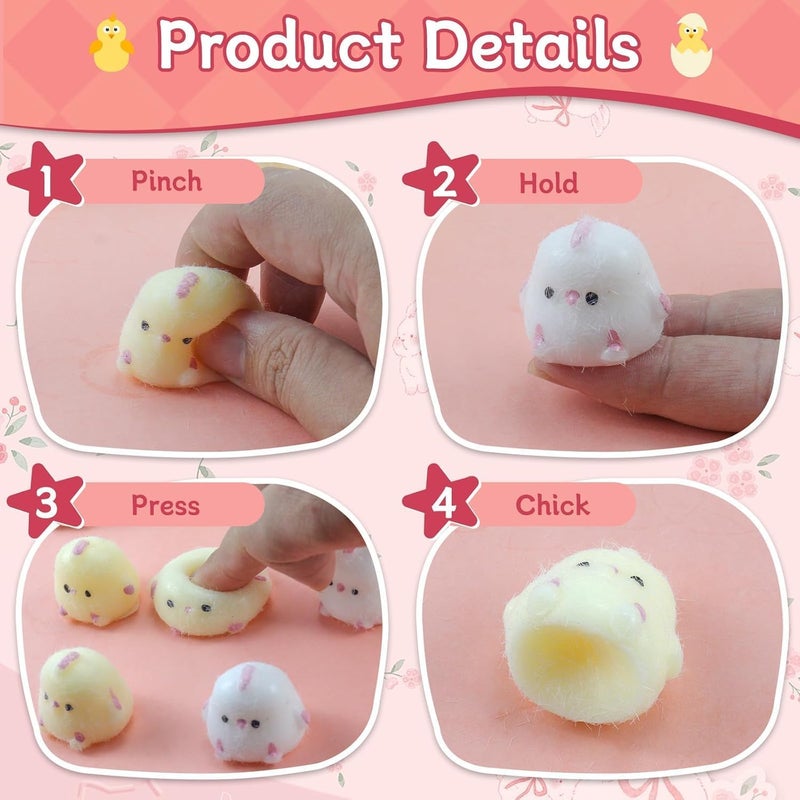 Moonmen 50pcs Random Mochi Squishy Toys, Kawaii Squishies Party Favors for Kids for Classroom Birthday Xmas Gifts Goodie Bag Mini Animals Mochi Squishy Stress Relief Sensory Toy (10 pcs Mini Squishies Chick) - Image 4