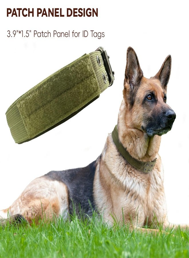 Bozenu Heavy Duty Dog Collar for Large Dogs, Tactical Dog Collars with Metal Buckle & D Ring, 1.5" Width Thick Adjustable Nylon Collar for Medium Dogs, Army Green/L - Image 4