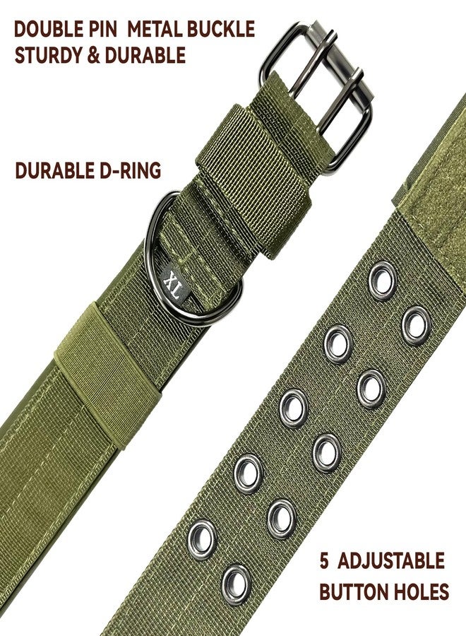 Bozenu Heavy Duty Dog Collar for Large Dogs, Tactical Dog Collars with Metal Buckle & D Ring, 1.5" Width Thick Adjustable Nylon Collar for Medium Dogs, Army Green/L - Image 3