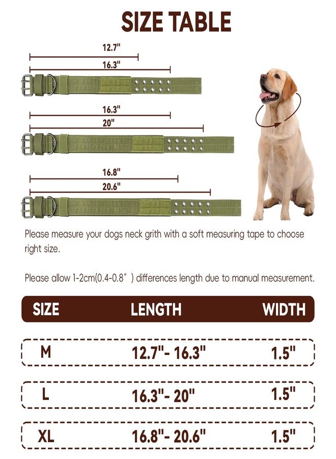 Bozenu Heavy Duty Dog Collar for Large Dogs, Tactical Dog Collars with Metal Buckle & D Ring, 1.5" Width Thick Adjustable Nylon Collar for Medium Dogs, Army Green/L - Image 2