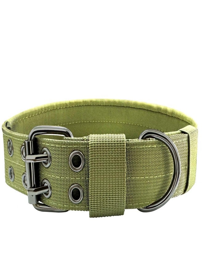Bozenu Heavy Duty Dog Collar for Large Dogs, Tactical Dog Collars with Metal Buckle & D Ring, 1.5" Width Thick Adjustable Nylon Collar for Medium Dogs, Army Green/L - Image 1