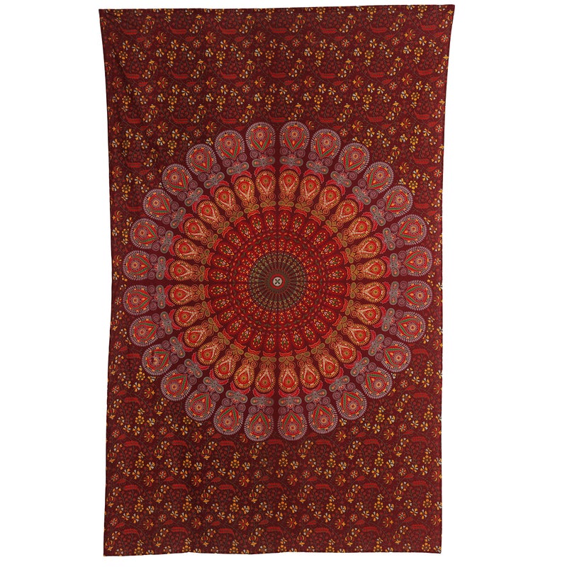 Bless International Handmade Indian hippie Bohemian Psychedelic Peacock Mandala Wall hanging College Dorm Beach Throws Table Cloth Bedding Tapestry (Maroon Yellow, Medium(54x60Inches)(137x152cms)) - Image 4