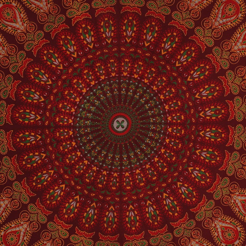 Bless International Handmade Indian hippie Bohemian Psychedelic Peacock Mandala Wall hanging College Dorm Beach Throws Table Cloth Bedding Tapestry (Maroon Yellow, Medium(54x60Inches)(137x152cms)) - Image 3