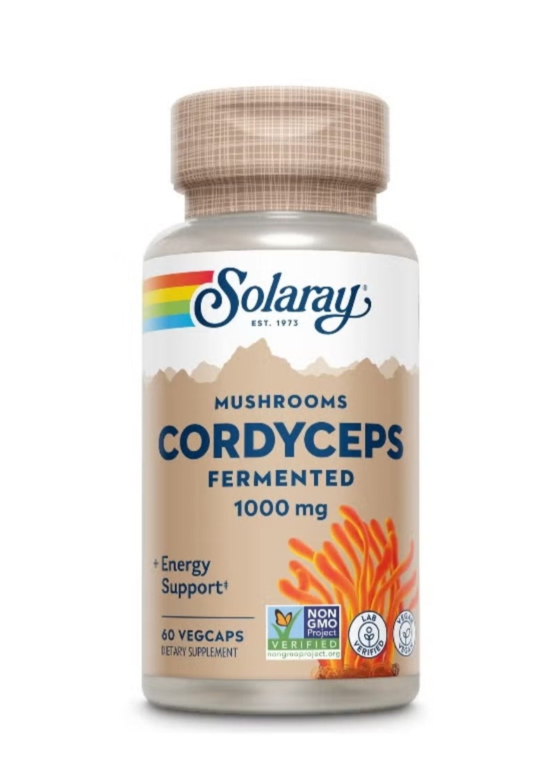 SOLARAY Cordyceps Mushroom Extract 1000mg, 60 VegCaps – Adaptogenic Supplement for Energy, Stamina & Immune Support - Image 1