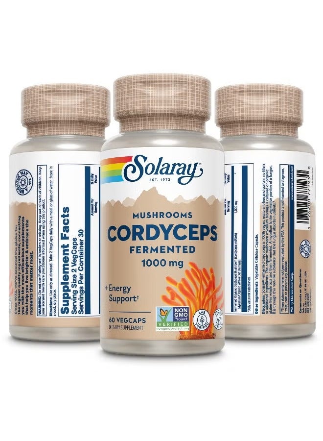 SOLARAY Cordyceps Mushroom Extract 1000mg, 60 VegCaps – Adaptogenic Supplement for Energy, Stamina & Immune Support - Image 2