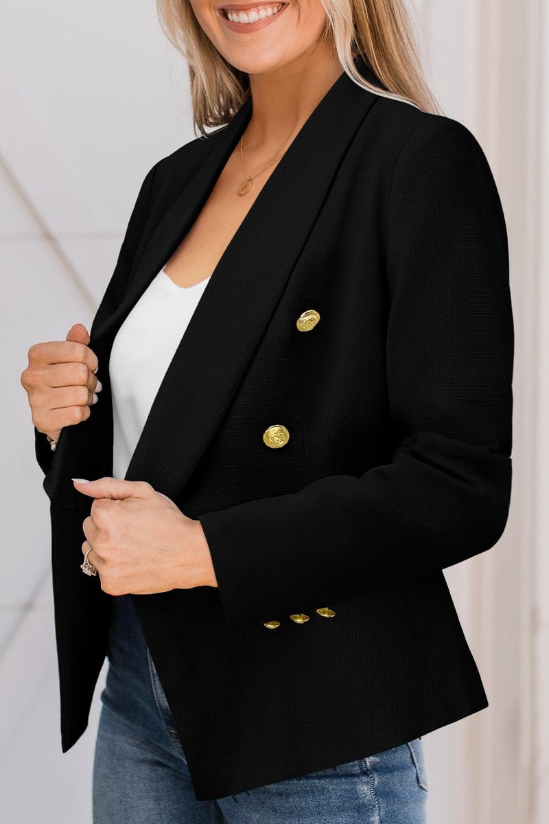 CRAZY GRID Women Business Casual Blazer Double Breasted Plus Size Blazer Jackets Fashion Gold Buttons Work Professional Suit Jacket 2XL Black - Image 4