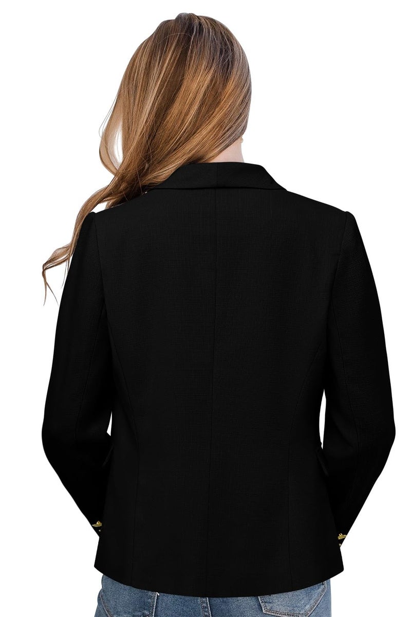 CRAZY GRID Women Business Casual Blazer Double Breasted Plus Size Blazer Jackets Fashion Gold Buttons Work Professional Suit Jacket 2XL Black - Image 3