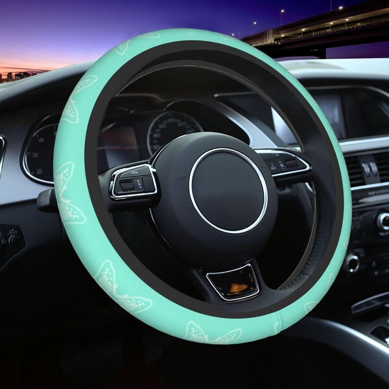 Car Steering Wheel Cover for Women Men, Non-Slip Breathable Steering Wheel, Glowing Butterfly Mint Green Steering Wheel Protector, Car Accessories - Image 1