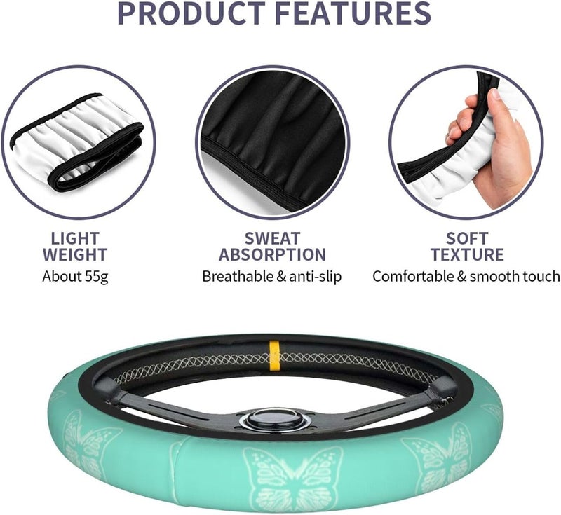 Car Steering Wheel Cover for Women Men, Non-Slip Breathable Steering Wheel, Glowing Butterfly Mint Green Steering Wheel Protector, Car Accessories - Image 5