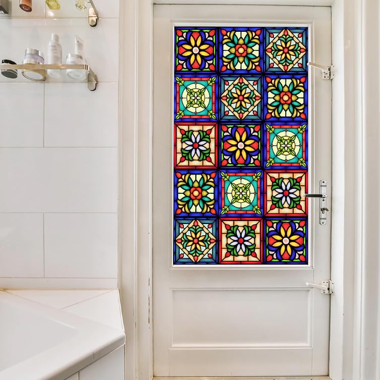 Heimerdinger Mexican Talavera Style Privacy Window Film Non-Adhesive Frosted Decorative Glass Film Static Cling Film for Bathroom Shower Room,Glass Film (Mexican Talavera 01) - Image 4