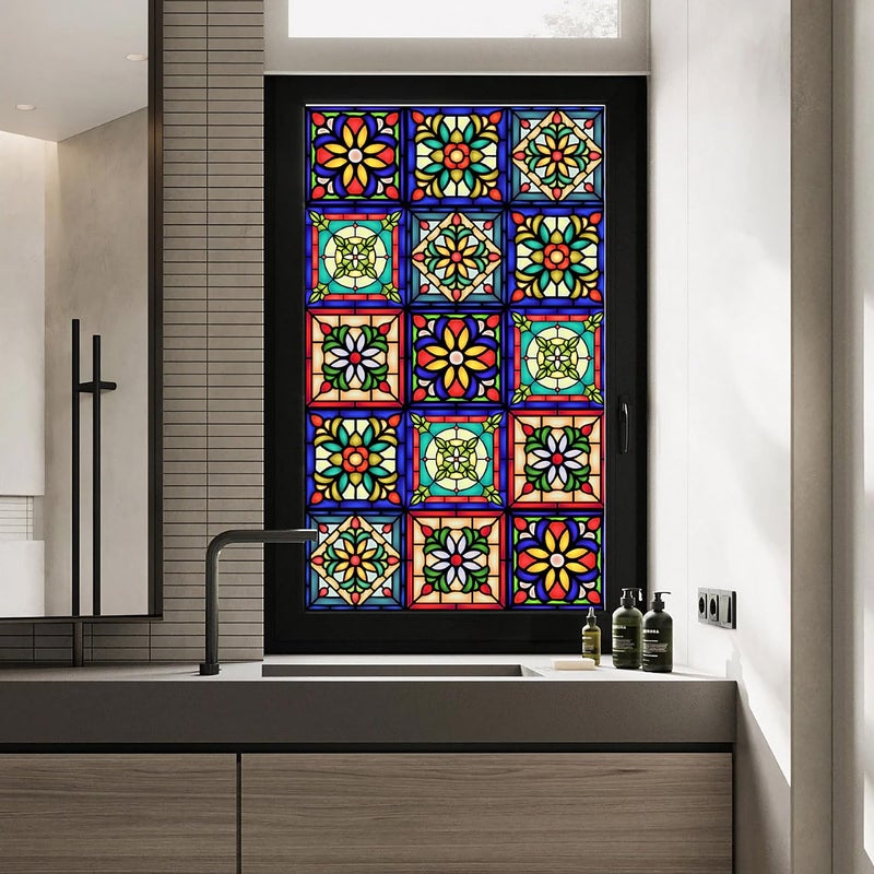 Heimerdinger Mexican Talavera Style Privacy Window Film Non-Adhesive Frosted Decorative Glass Film Static Cling Film for Bathroom Shower Room,Glass Film (Mexican Talavera 01) - Image 3