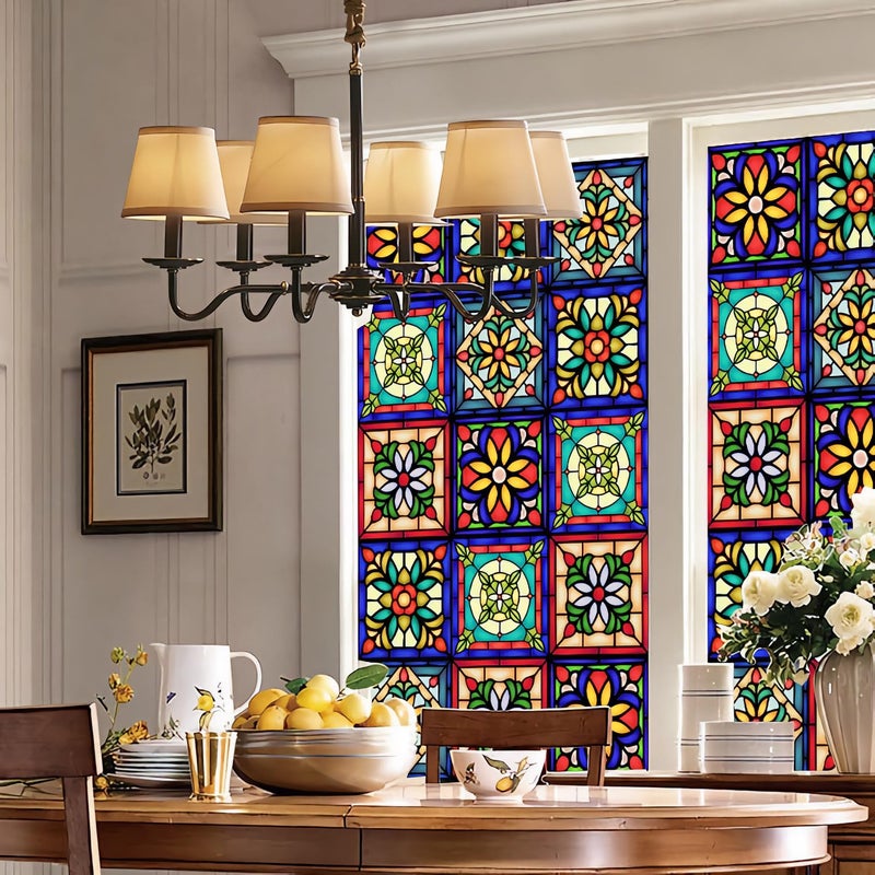 Heimerdinger Mexican Talavera Style Privacy Window Film Non-Adhesive Frosted Decorative Glass Film Static Cling Film for Bathroom Shower Room,Glass Film (Mexican Talavera 01) - Image 1