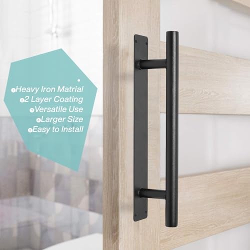 Purife 12 Iron Interior Sliding Door Pull Handles Black Matte Pack of 2 Outdoor Gate Handles for Garage Fence Shed Farm Barn Door Furniture Closet Drawer Pulls - Image 3
