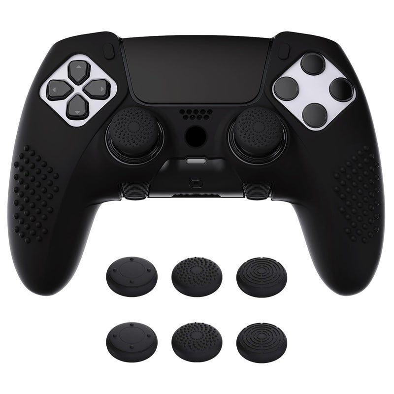 PlayVital 3D Studded Edition Anti-Slip Silicone Cover Case for ps5 Edge Controller, Soft Rubber Protector Skin for ps5 Edge Wireless Controller with 6 Thumb Grip Caps - Black - Image 1