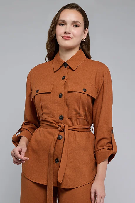 R&B Solid Shirt with Classic Collar and Long Sleeves