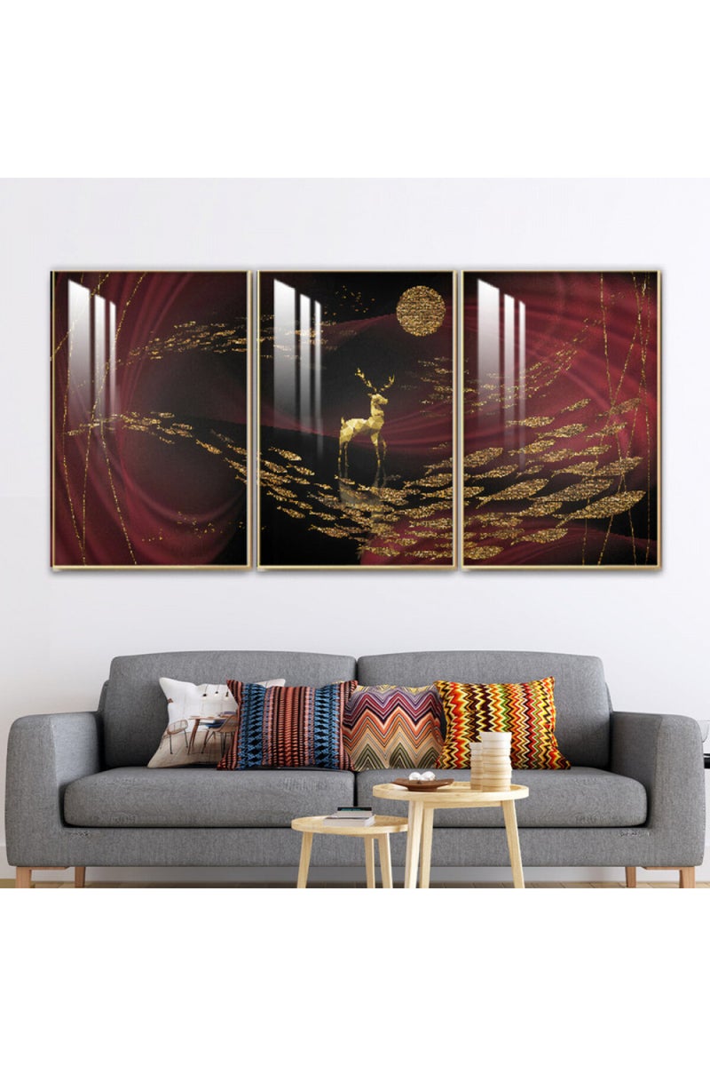 Marktna Three wooden wall painting with a frame and a clear acrylic layer - Image 1