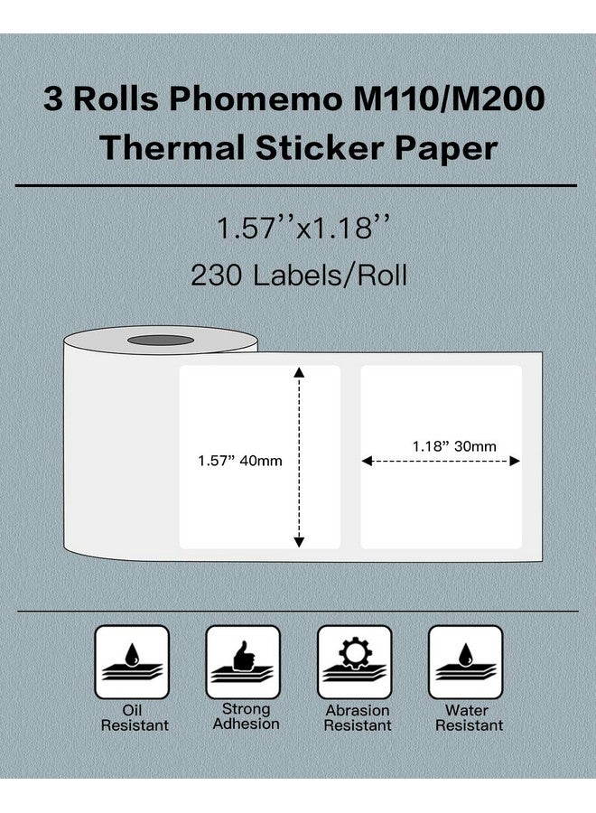 فوميمو ملصقات - 3 لفات ملصقات حرارية M110/M220/M221/M120/M200 مقاس 1.57 بوصة × 1.18 بوصة (40 × 30 مم)، ملصقات M110 متعددة الأغراض مربعة ذاتية اللصق، 230 ملصق/لفة - Image 2